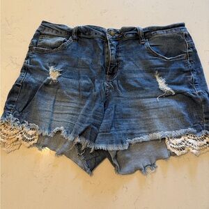 Chic Soul Distressed Jean Shorts with Lace
